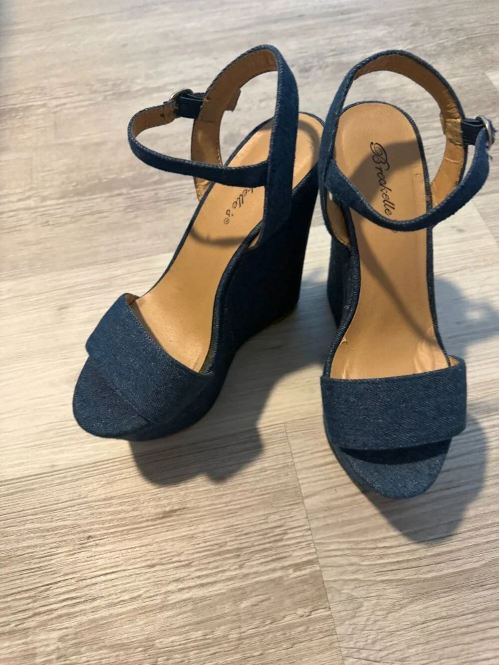 Breckelle's Blue Denim Ankle-Sttrap Platform Wedge Sandals